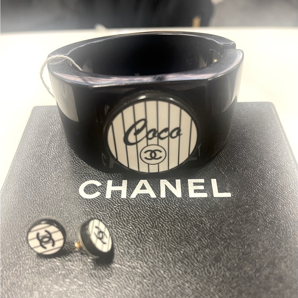 Chanel cuff bracelet and pierced earrings Y2K